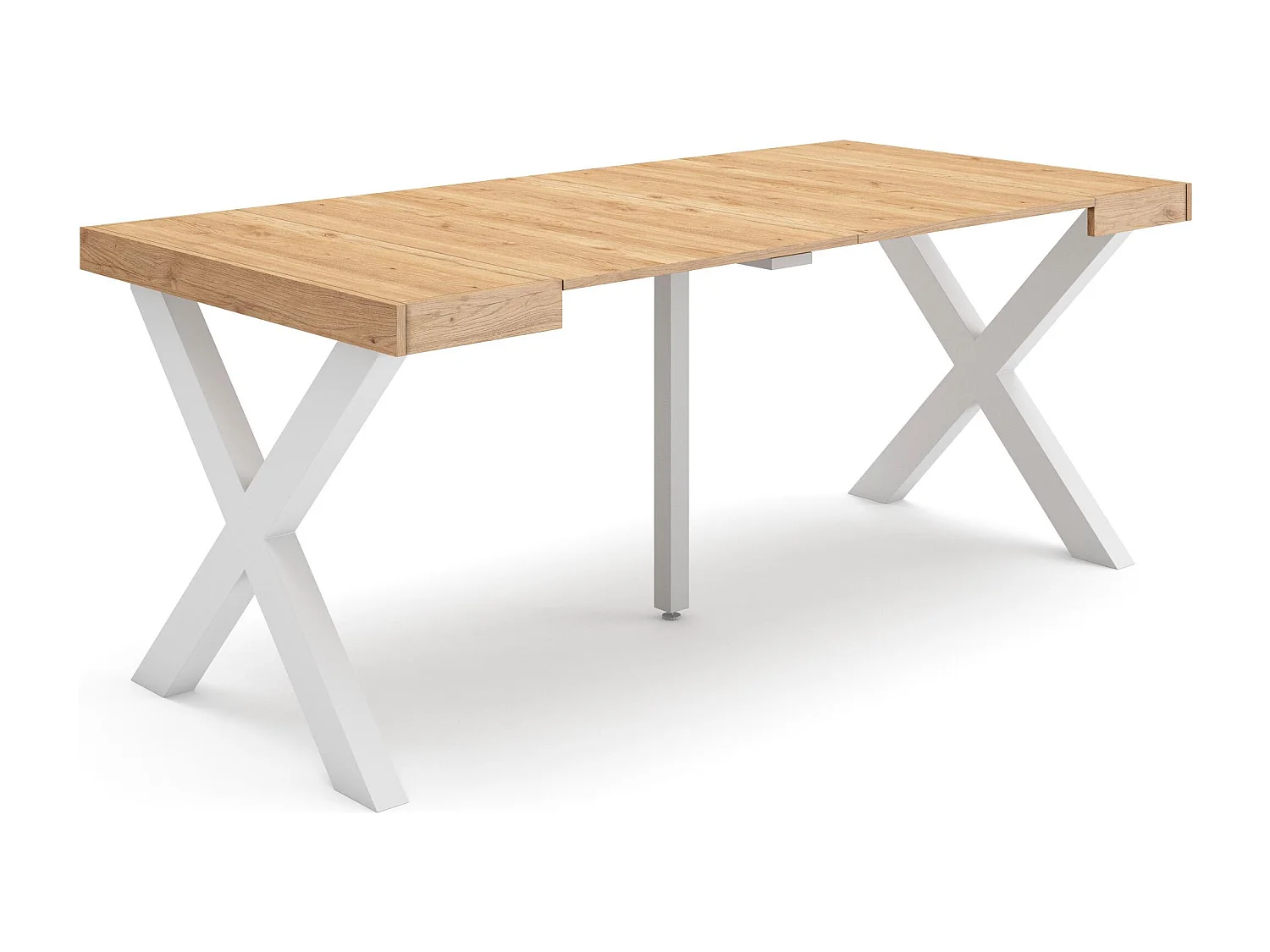 Table console extensible, 180x90x73cm, Pour 8 personnes, Pieds bois massif, Chêne