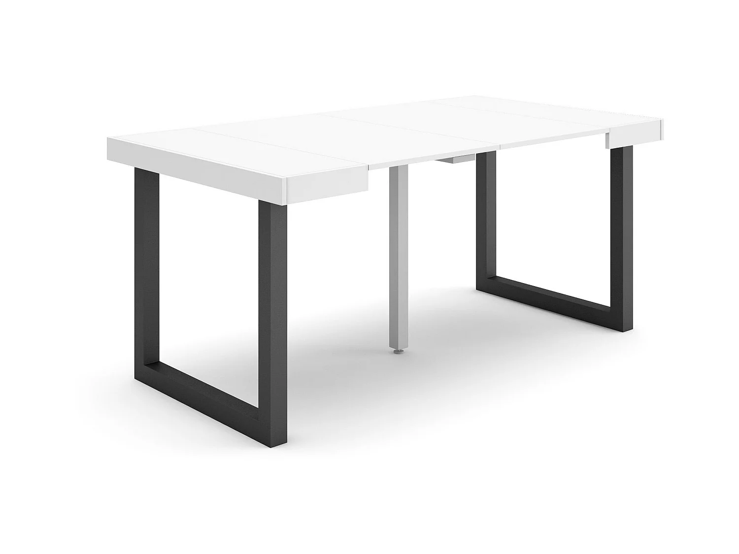 Table console extensible, 160x90x73cm, Pour 8 personnes, Pieds bois massif, Blanc