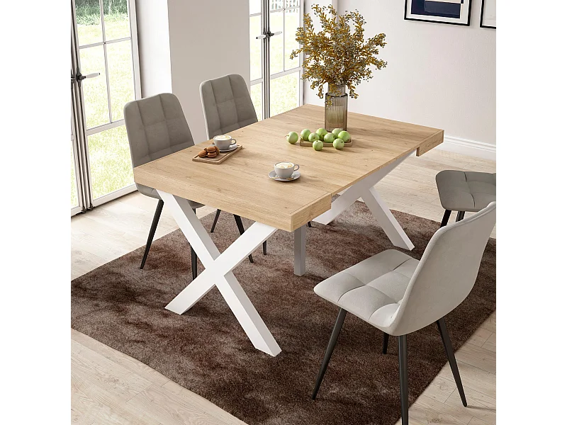 Table console extensible, 140x90x73cm, Pour 6 personnes, Pieds bois massif, Chêne