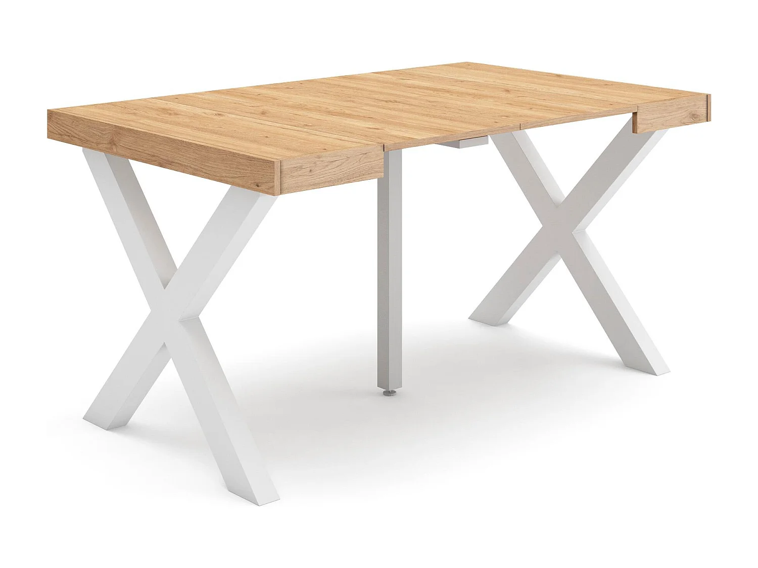 Uitschuifbare Consoletafel, 140x90x73cm, Voor 6 personen, Massief houten poten, Eiken