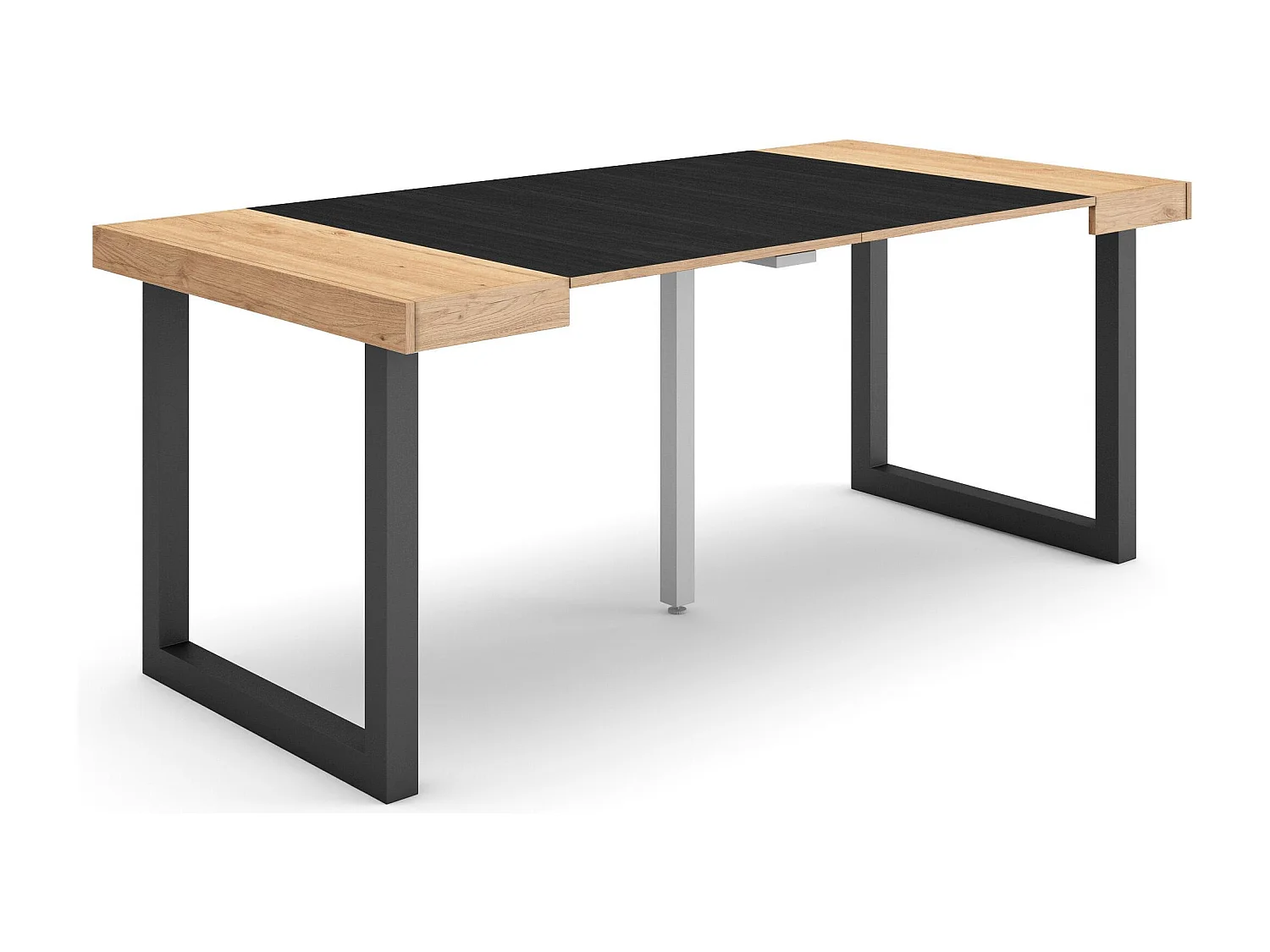 Consolle allungabile, 180x90x73cm, Per 8 persone, Gambe in legno, Rovere e nero