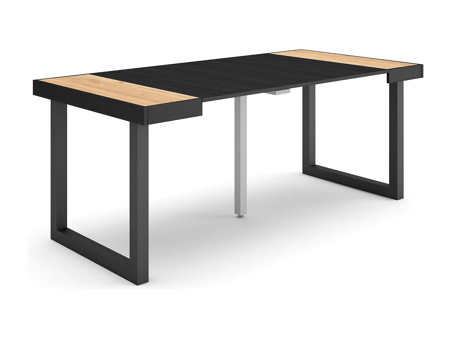 Mesa Consola Extensível, 180x90x73cm, Para 8 pessoas, Pés de madeira, Carvahlo e preto