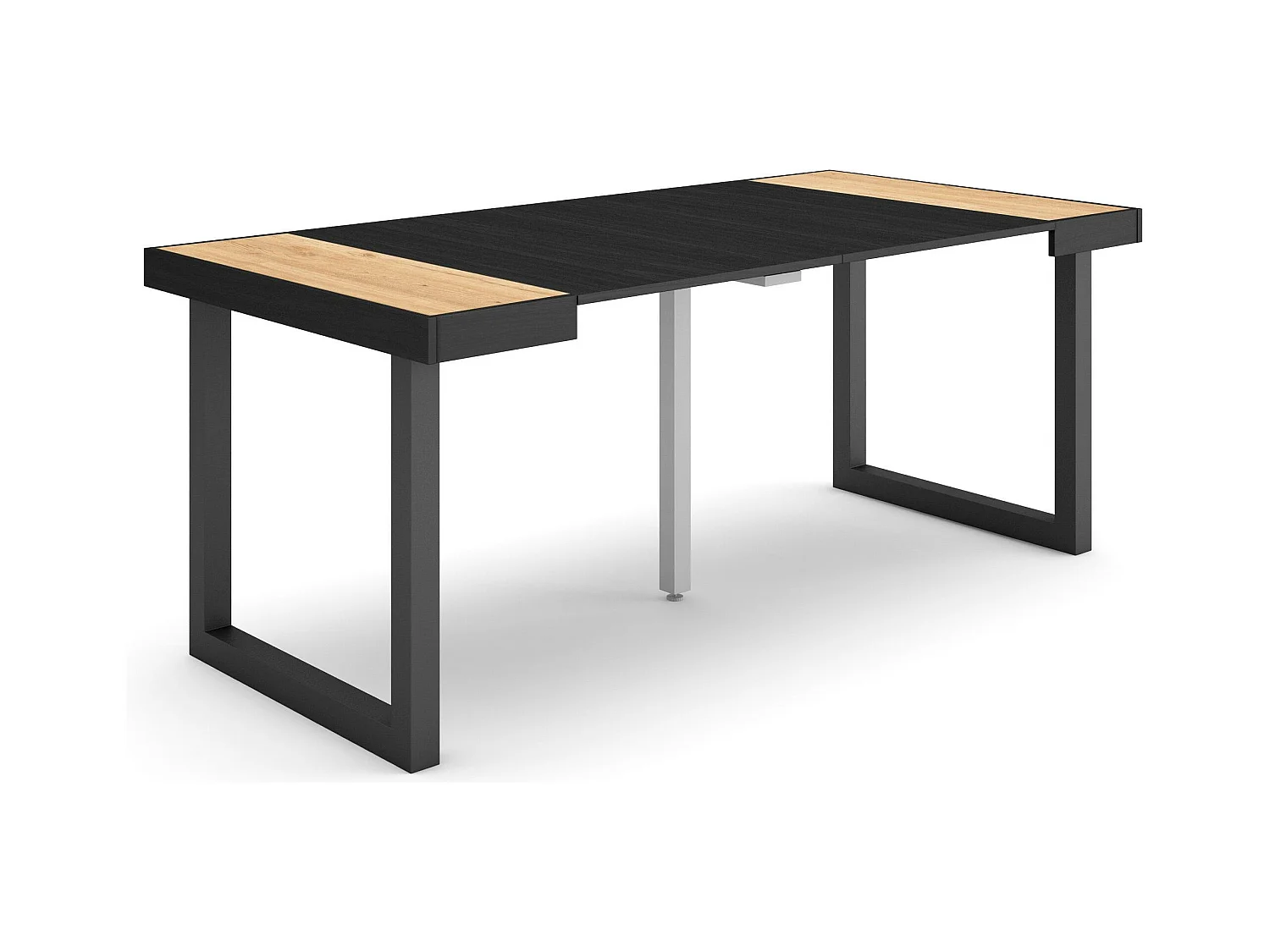 Table console extensible, 180x90x73cm, Pour 8 personnes, Pieds bois massif, Chêne et noir