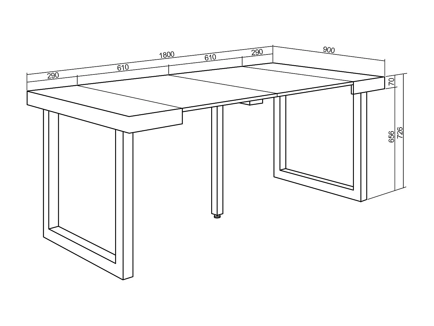 Table console extensible, 180x90x73cm, Pour 8 personnes, Pieds bois massif, Chêne et noir