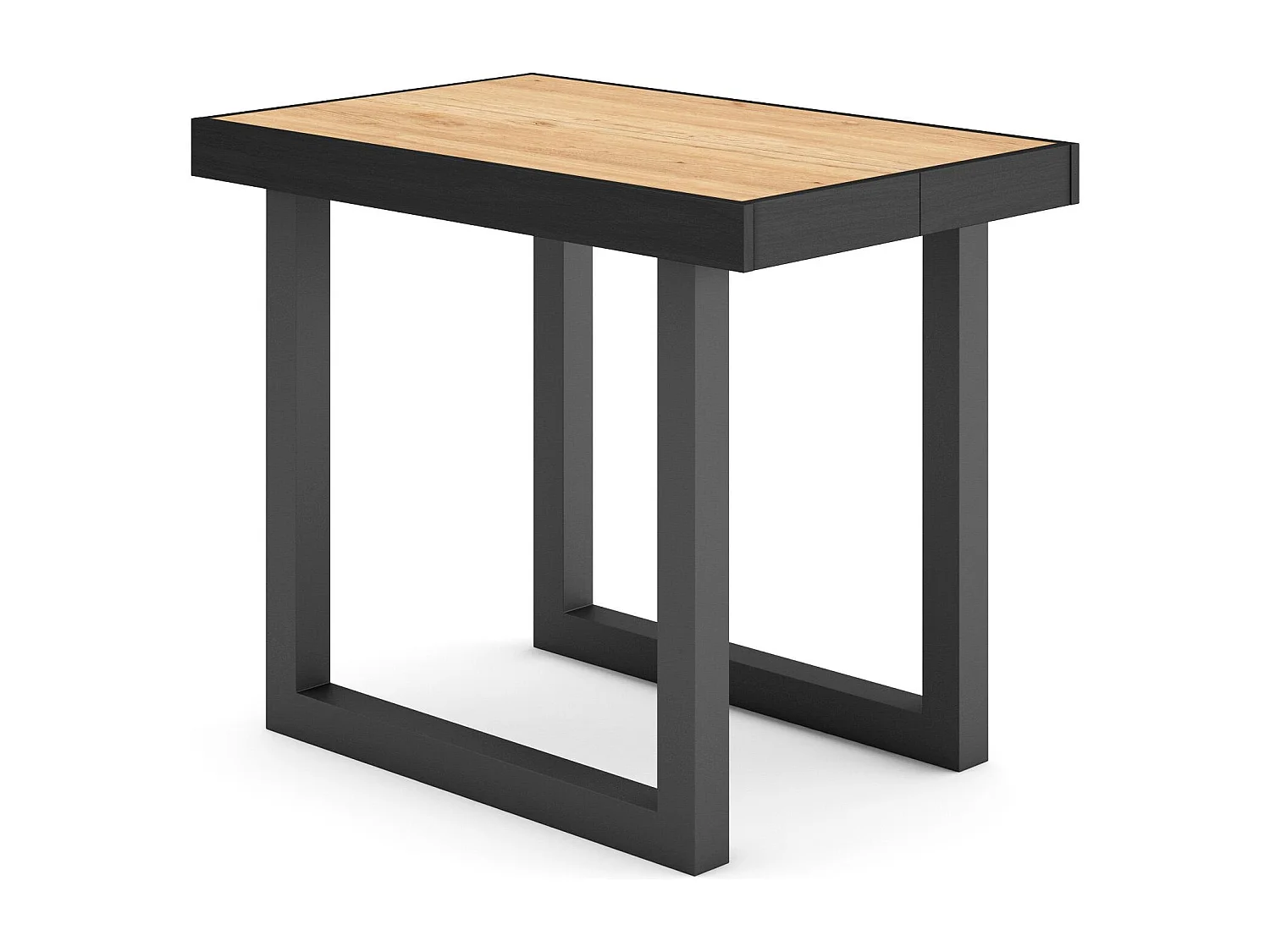 Table console extensible, 160x90x73cm, Pour 8 personnes, Pieds bois massif, Chêne et noir