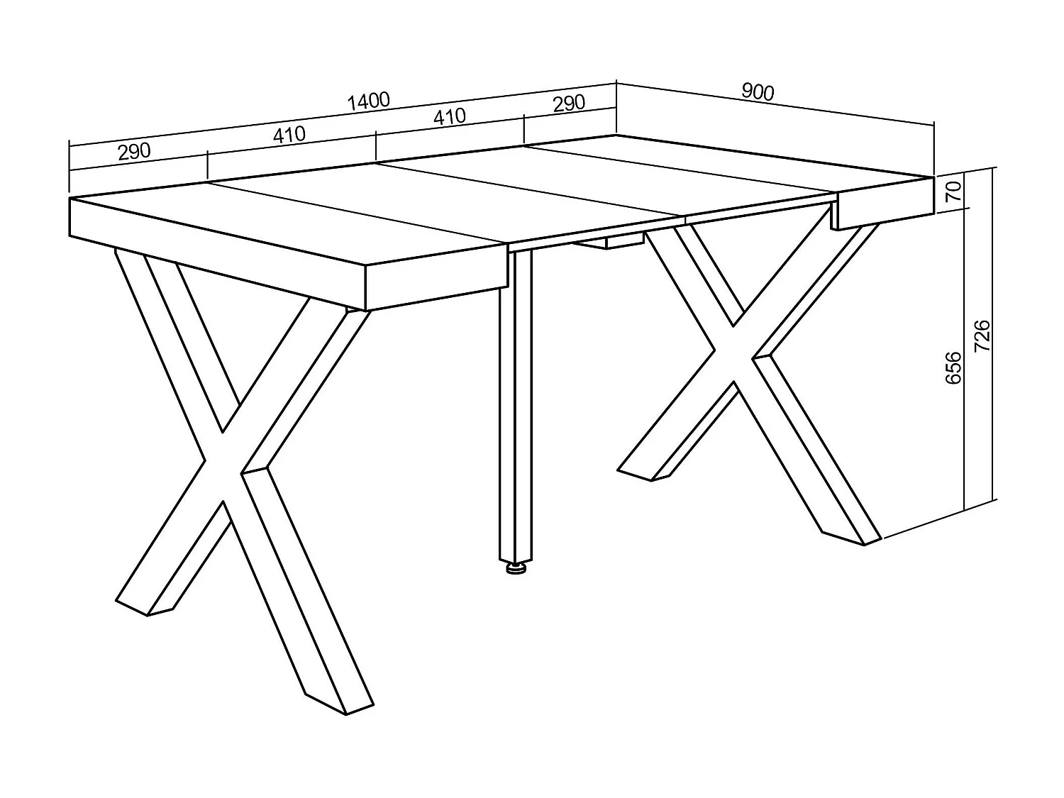 Table console extensible, 140x90x73cm, Pour 6 personnes, Pieds bois massif, Chêne et blanc