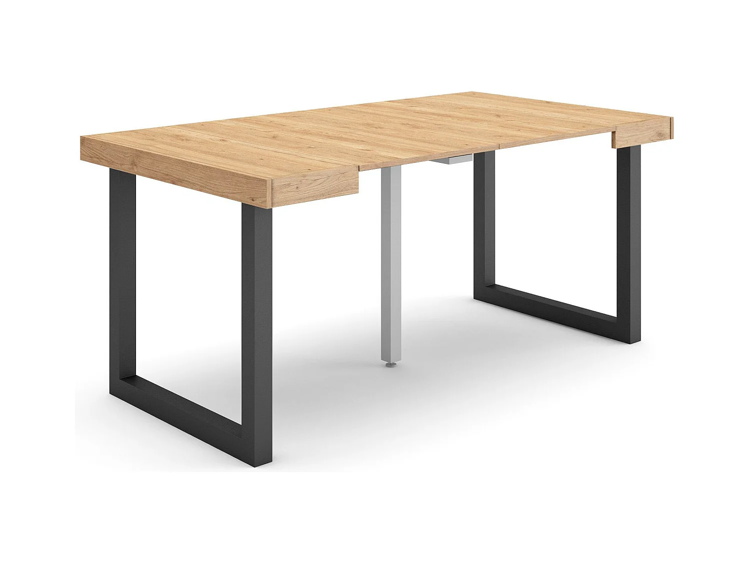 Uitschuifbare Consoletafel, 160x90x73cm, Voor 8 personen, Massief houten poten, Eiken