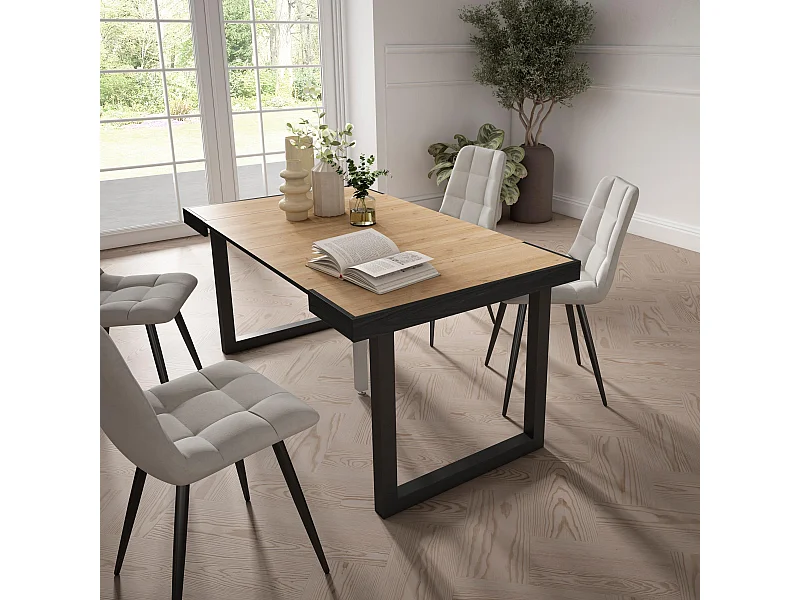 Mesa Consola extensible, 160x90x73cm, Para 8 comensales, Patas madera maciza, Roble