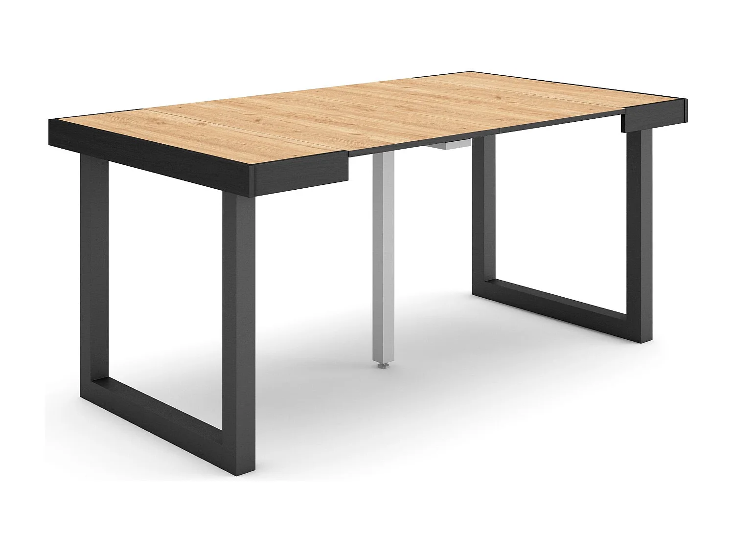 Table console extensible, 160x90x73cm, Pour 8 personnes, Pieds bois massif, Chêne