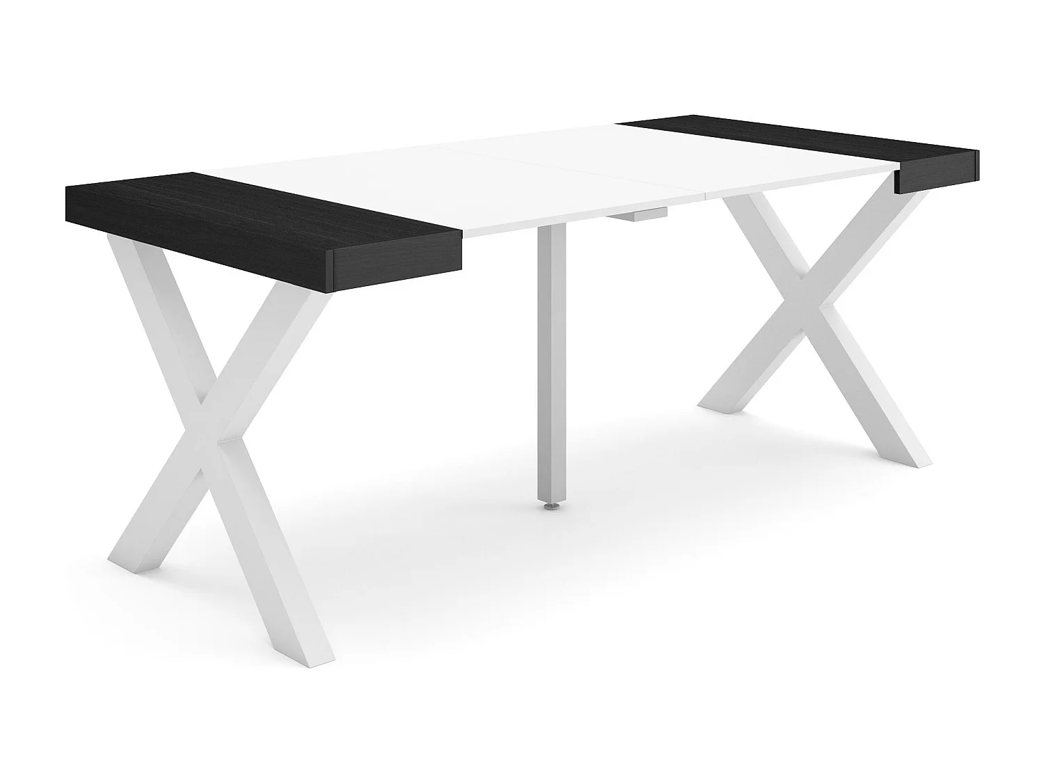 Uitschuifbare Consoletafel, 180x90x73cm, Voor 8 personen, Massief houten poten, Wit en Zwart