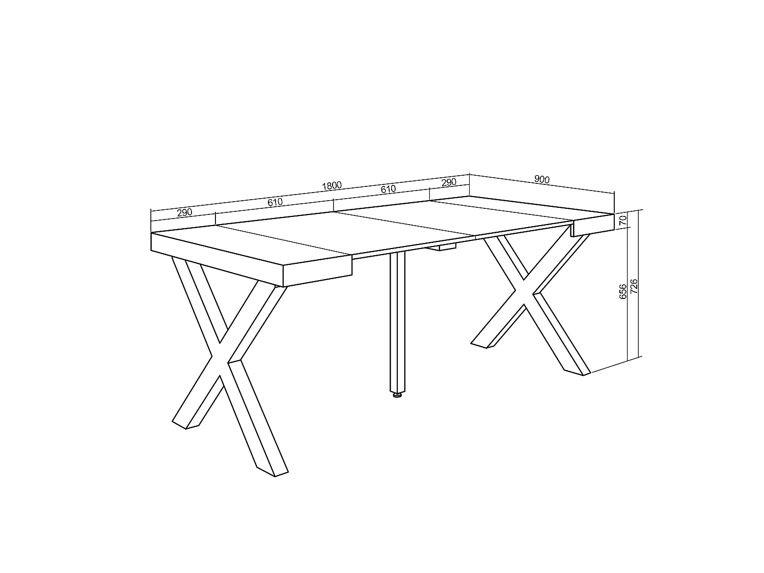 Table console extensible, 180x90x73cm, Pour 8 personnes, Pieds bois massif, Blanc et noir