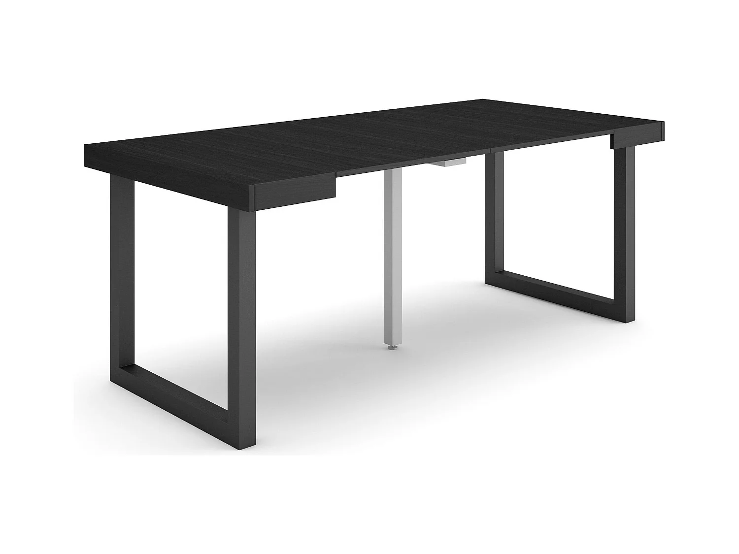 Table console extensible, 180x90x73cm, Pour 8 personnes, Pieds bois massif, Noir