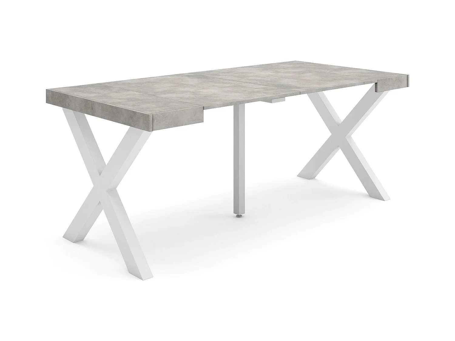 Table console extensible, 180x90x73cm, Pour 8 personnes, Pieds bois massif, Ciment