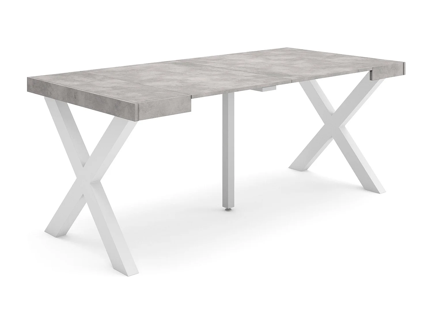Uitschuifbare Consoletafel, 180x90x73cm, Voor 8 personen, Massief houten poten, Cement