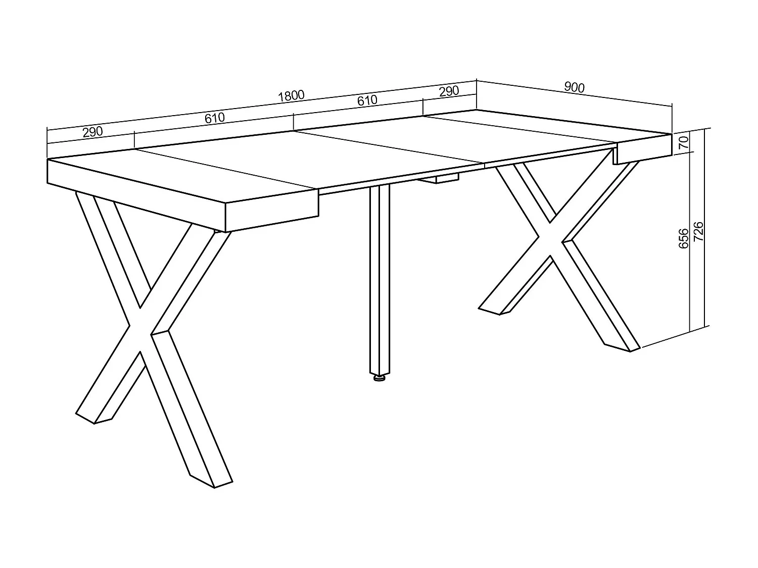 Table console extensible, 180x90x73cm, Pour 8 personnes, Pieds bois massif, Blanc et ciment