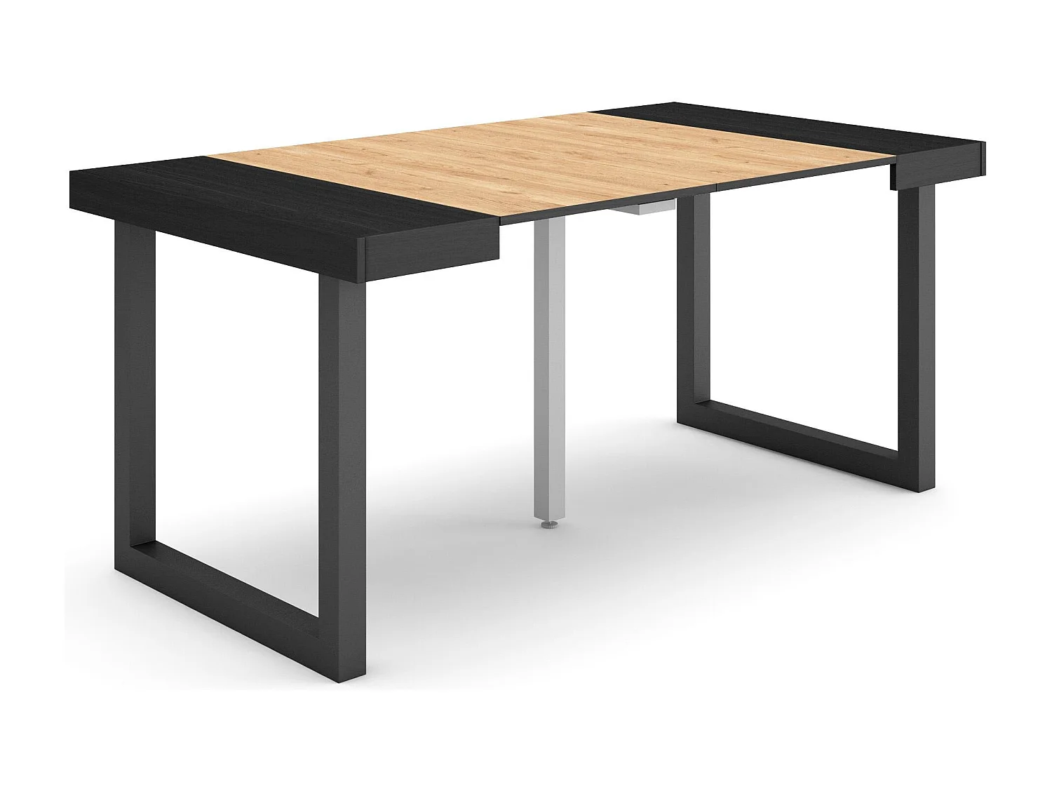 Uitschuifbare Consoletafel, 160x90x73cm, Voor 8 personen, Massief houten poten, Zwart/Eiken