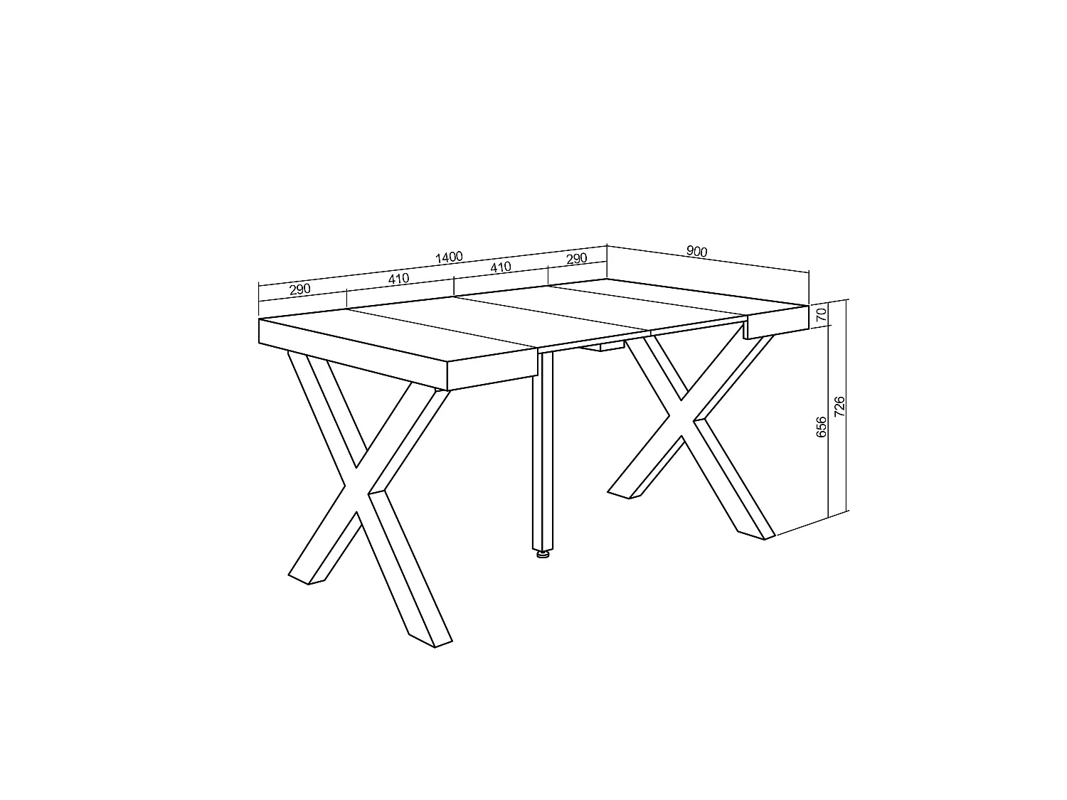 Table console extensible, 140x90x73cm, Pour 6 personnes, Pieds bois massif, Blanc et noir