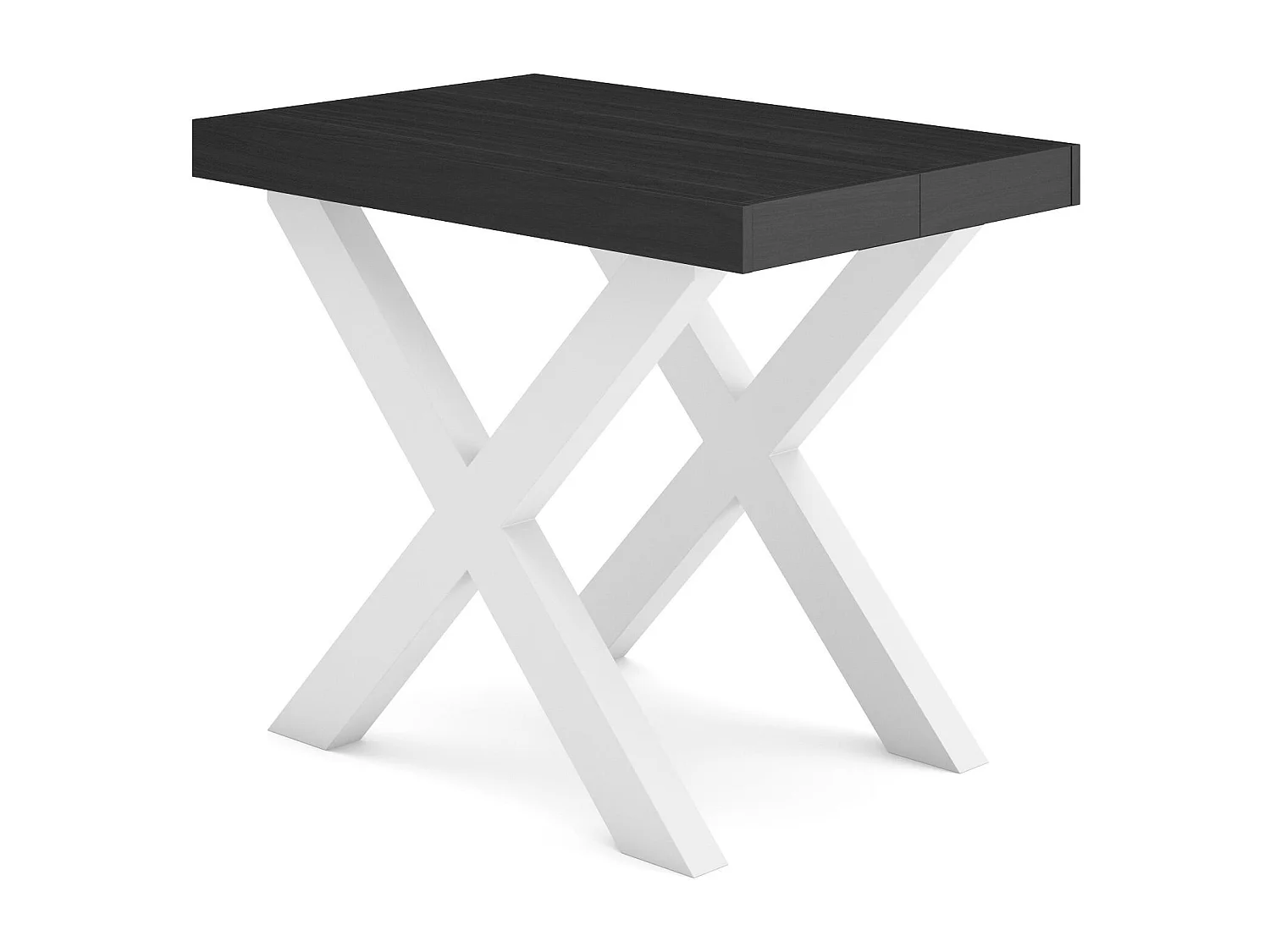 Table console extensible, 140x90x73cm, Pour 6 personnes, Pieds bois massif, Blanc et noir