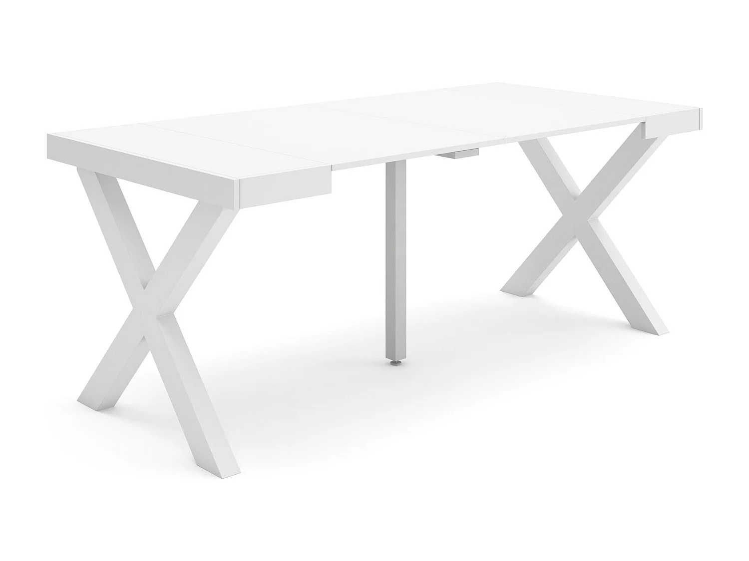 Table console extensible, 180x90x73cm, Pour 8 personnes, Pieds bois massif, Blanc