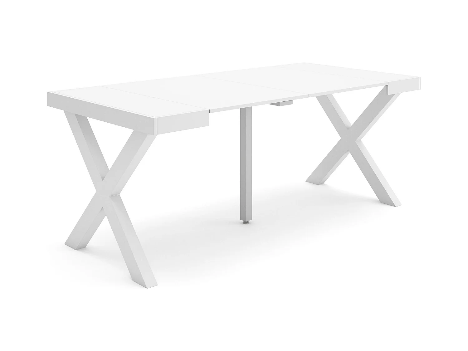 Table console extensible, 180x90x73cm, Pour 8 personnes, Pieds bois massif, Blanc