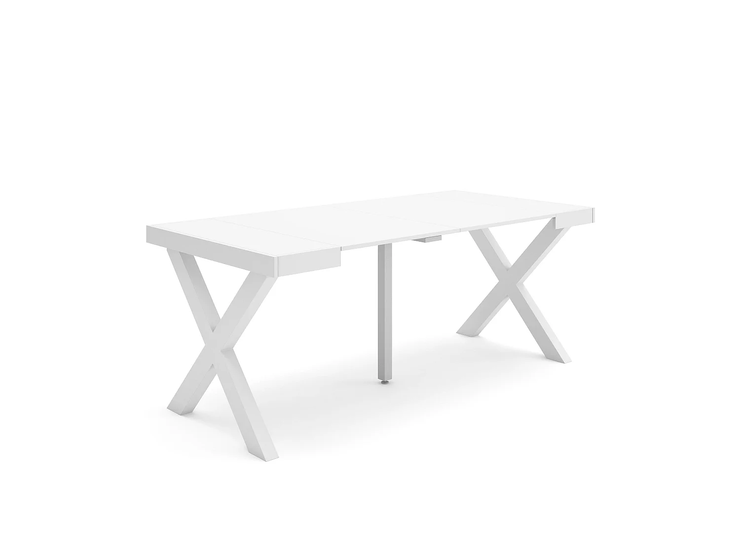 Table console extensible, 180x90x73cm, Pour 8 personnes, Pieds bois massif, Blanc