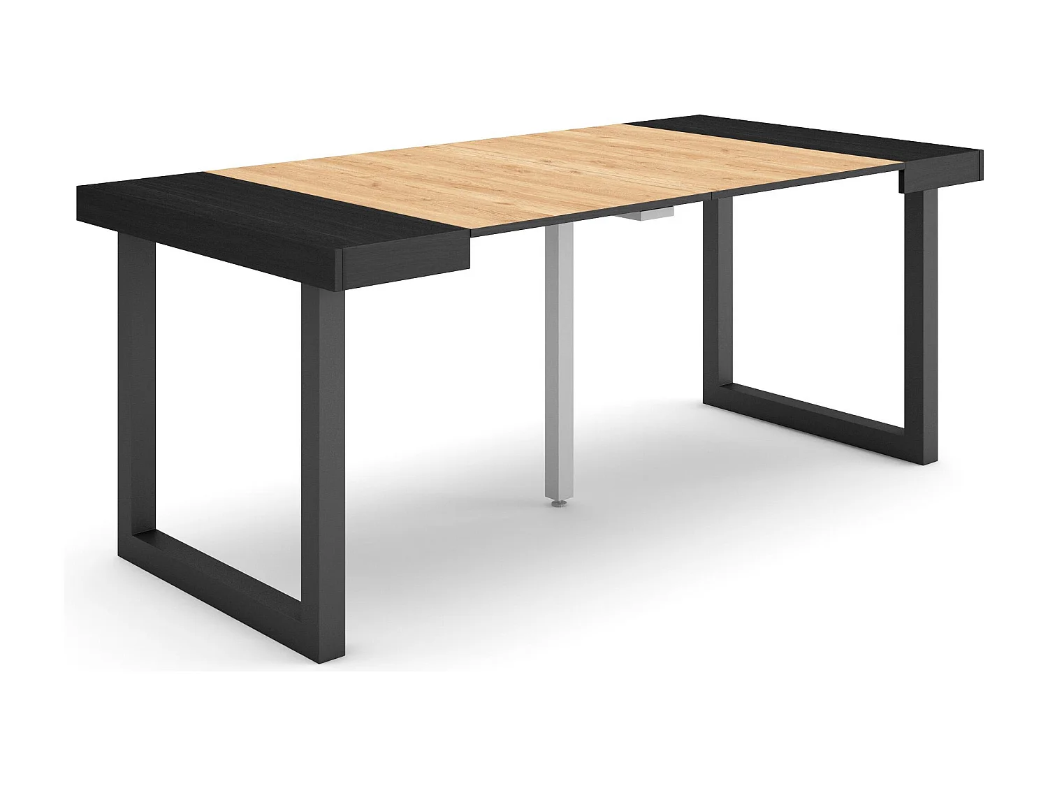 Table console extensible, 180x90x73cm, Pour 8 personnes, Pieds bois massif, Noir et chêne