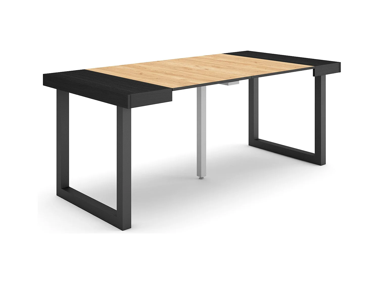 Table console extensible, 180x90x73cm, Pour 8 personnes, Pieds bois massif, Noir et chêne