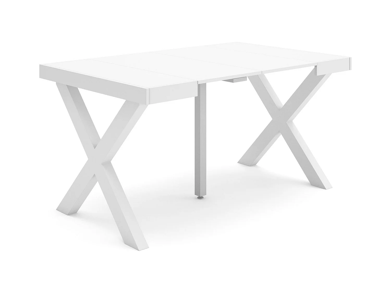 Table console extensible, 140x90x73cm, Pour 6 personnes, Pieds bois massif, Blanc