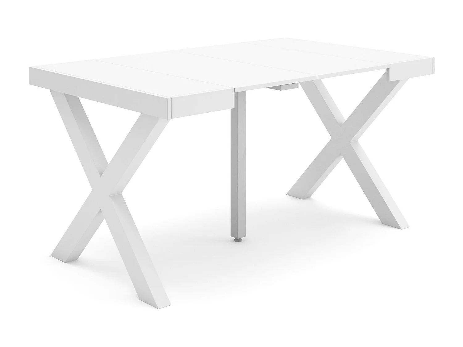 Table console extensible, 140x90x73cm, Pour 6 personnes, Pieds bois massif, Blanc