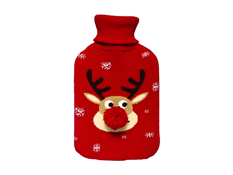 Bouillotte de Noël "Tête de Renne" 32cm Rouge