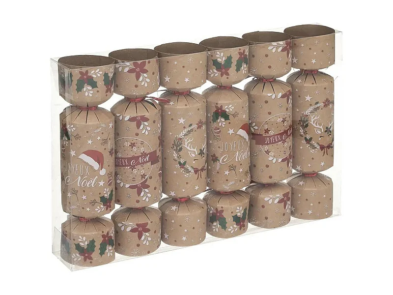 Lot de 6 Crackers de Noël Déco "Kraft" 21cm Naturel