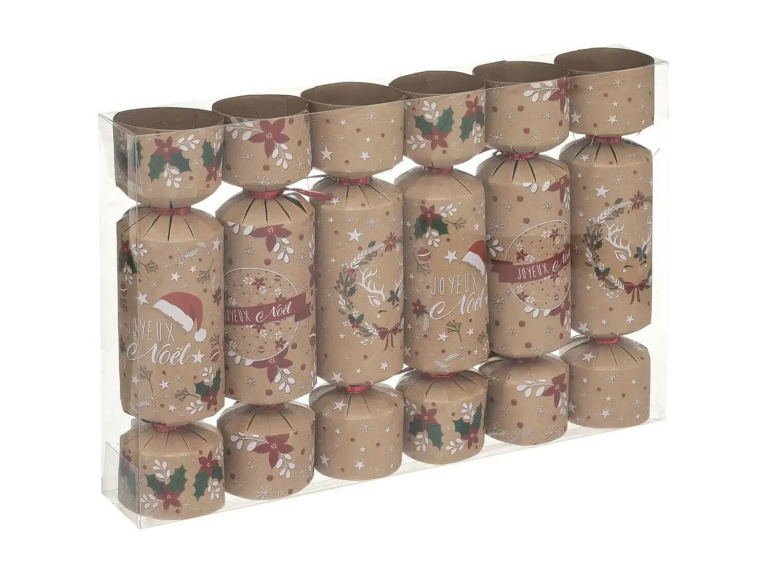 Lot de 6 Crackers de Noël Déco "Kraft" 21cm Naturel