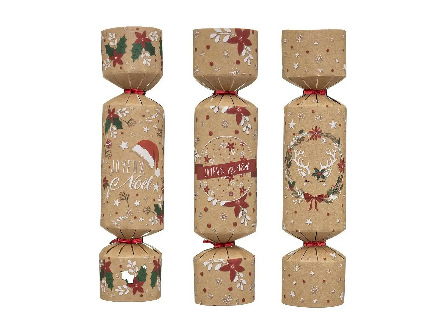 Lot de 6 Crackers de Noël Déco "Kraft" 21cm Naturel