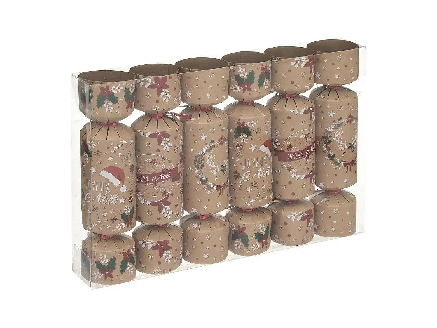 Lot de 6 Crackers de Noël Déco "Kraft" 21cm Naturel