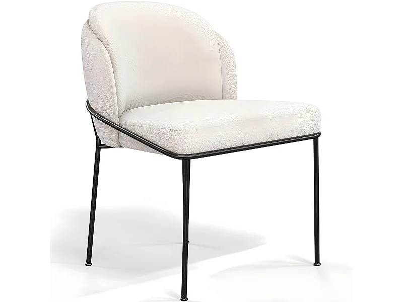 Chaise de salle à manger - Tapissée en tissu bouclé - Mina Blanc