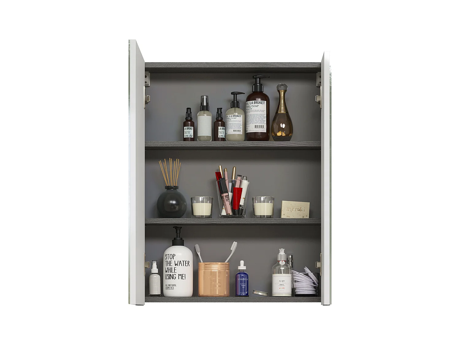 Grijze wandkast met 2 Touka spiegeldeuren 60 cm