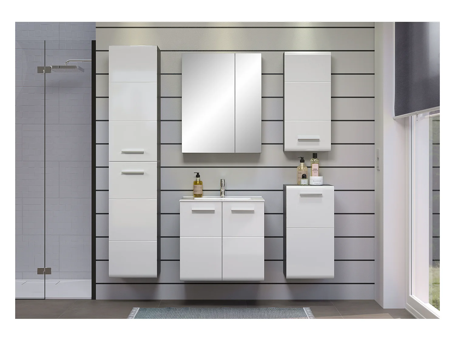 Grijze wandkast met 2 Touka spiegeldeuren 60 cm