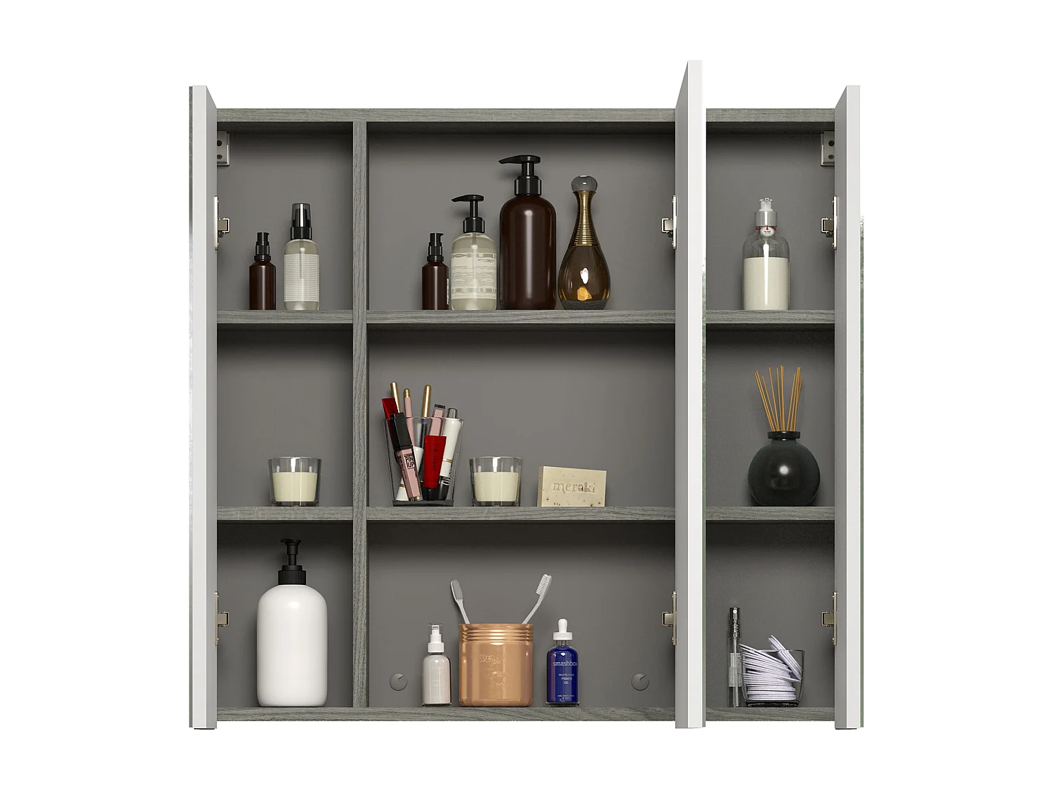 Armoire murale grise avec 3 portes miroir Touka 80cm