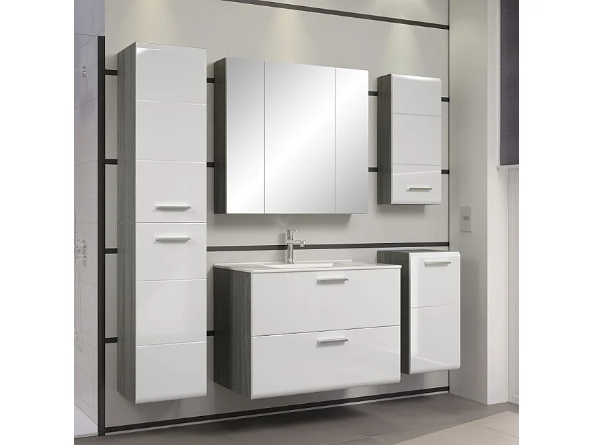 Armoire murale grise avec 3 portes miroir Touka 80cm