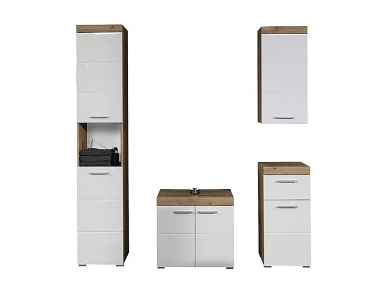 Kelia wit gelakt en licht eiken 4-delige badkamermeubelset