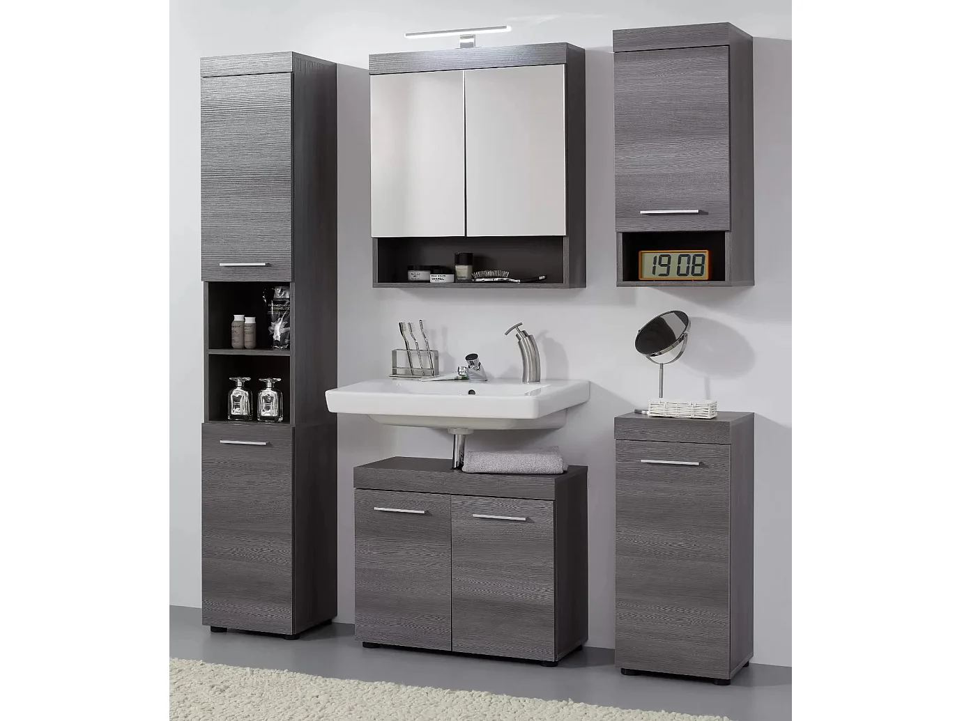 Ensemble meuble salle de bain 2 pièces mélaminé chêne foncé Rune