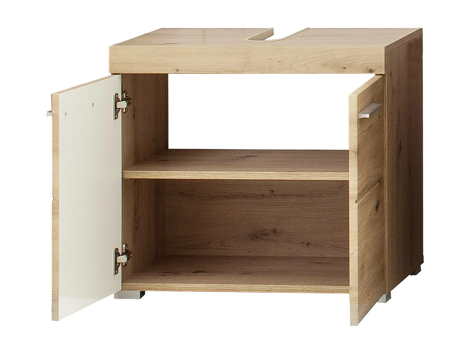 Ensemble meuble de salle de bain avec miroir 3 pièces laqué blanc chêne clair Kelia