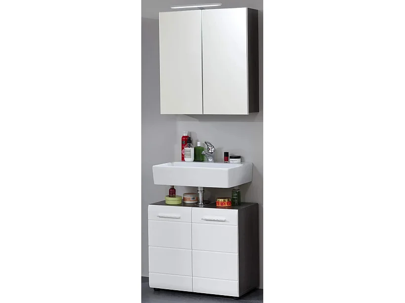 Ensemble meuble de salle de bain 2 pièces blanc et gris Bezzi