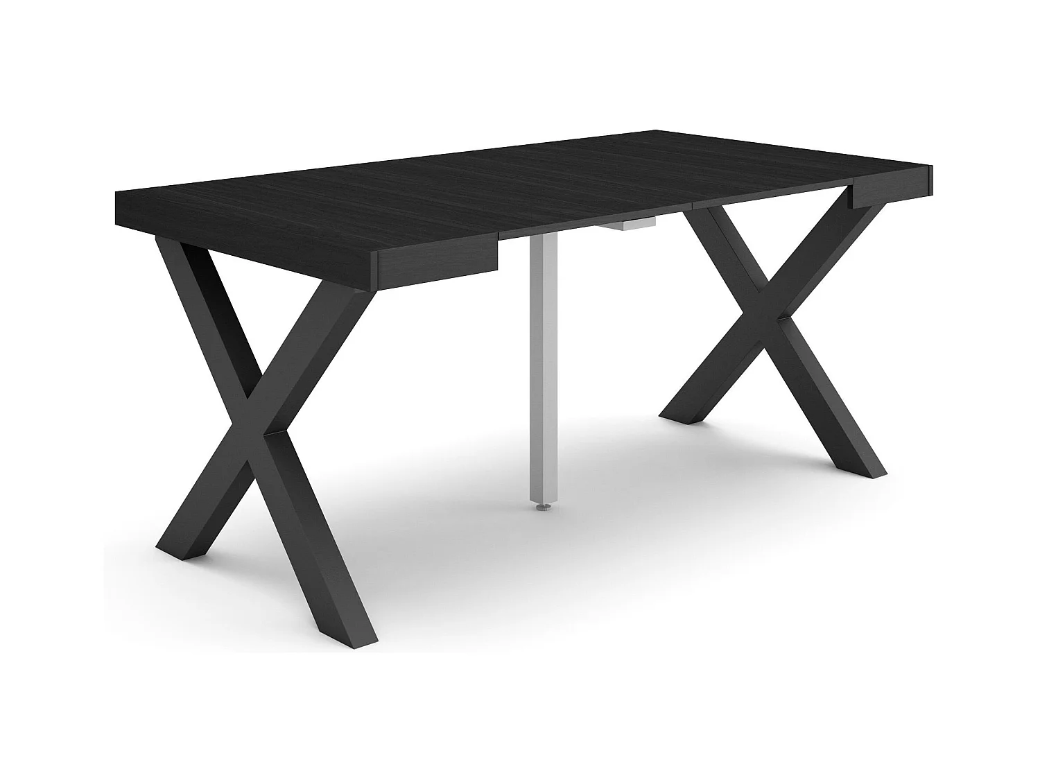 Table console extensible, 160x90x73cm, Pour 8 personnes, Pieds bois massif, Noir
