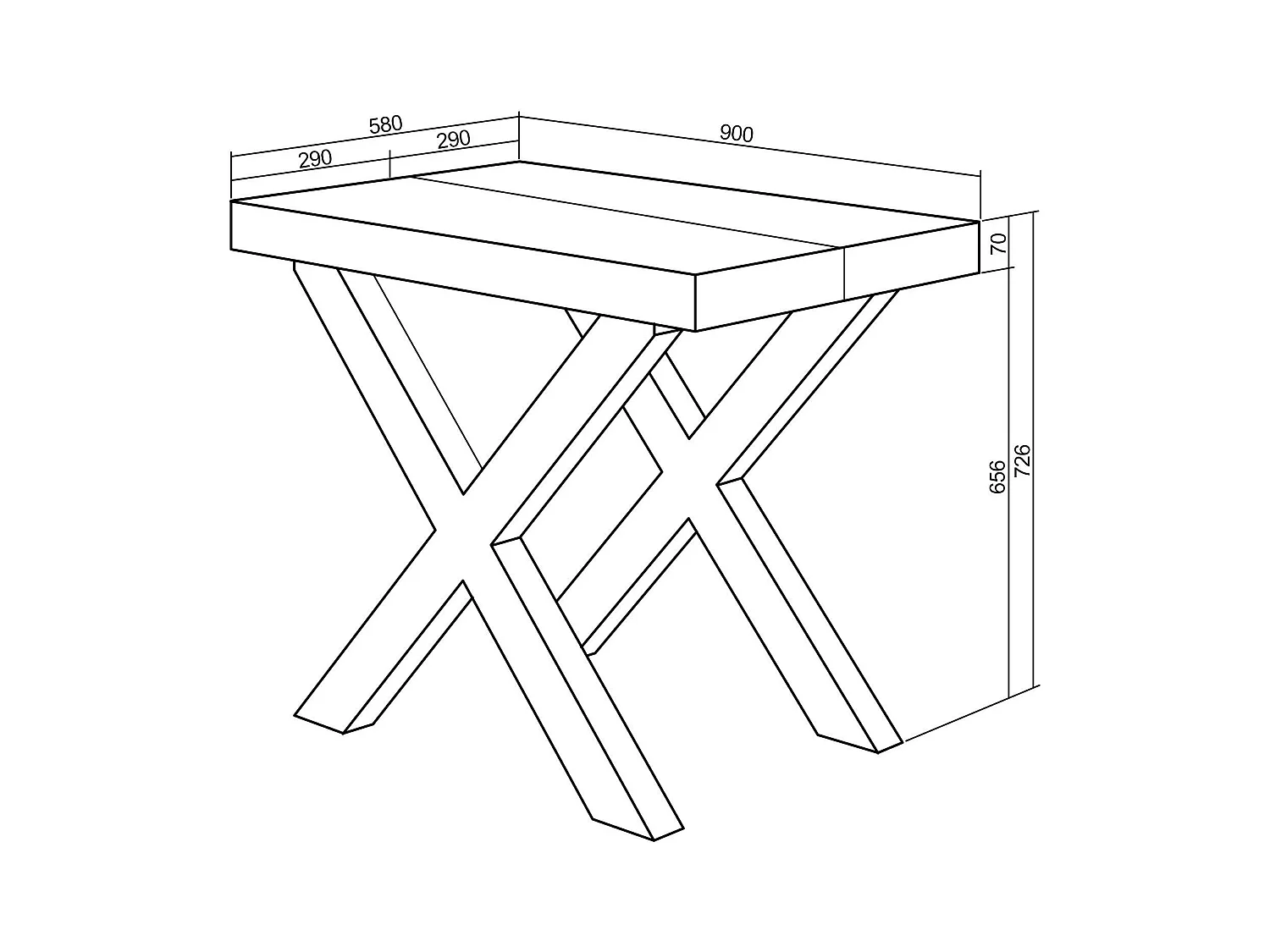 Mesa Consola Extensível, 160x90x73cm, Para 8 pessoas, Pés de madeira, Preto