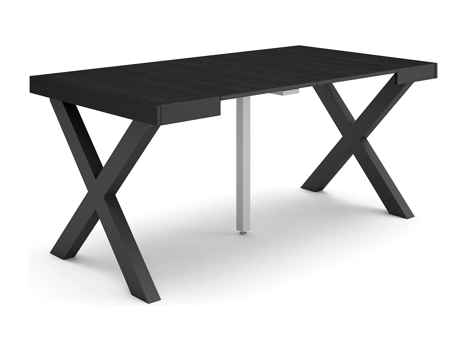 Table console extensible, 160x90x73cm, Pour 8 personnes, Pieds bois massif, Noir