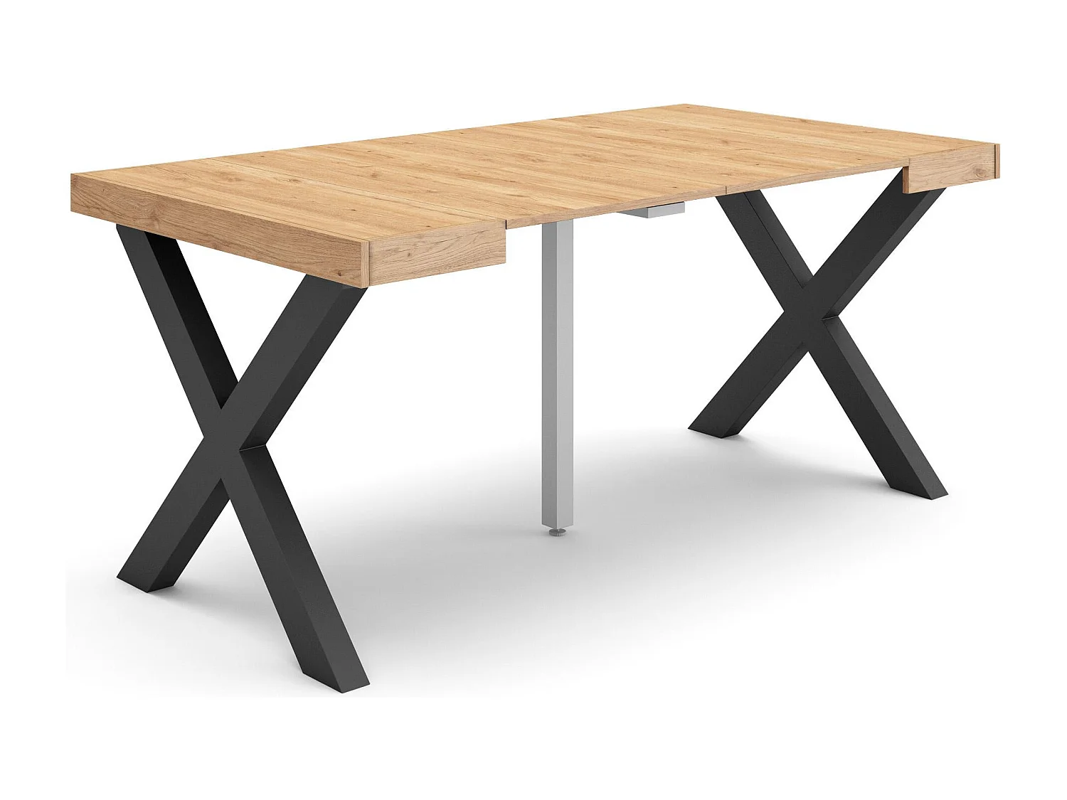 Table console extensible, 160x90x73cm, Pour 8 personnes, Pieds bois massif, Chêne
