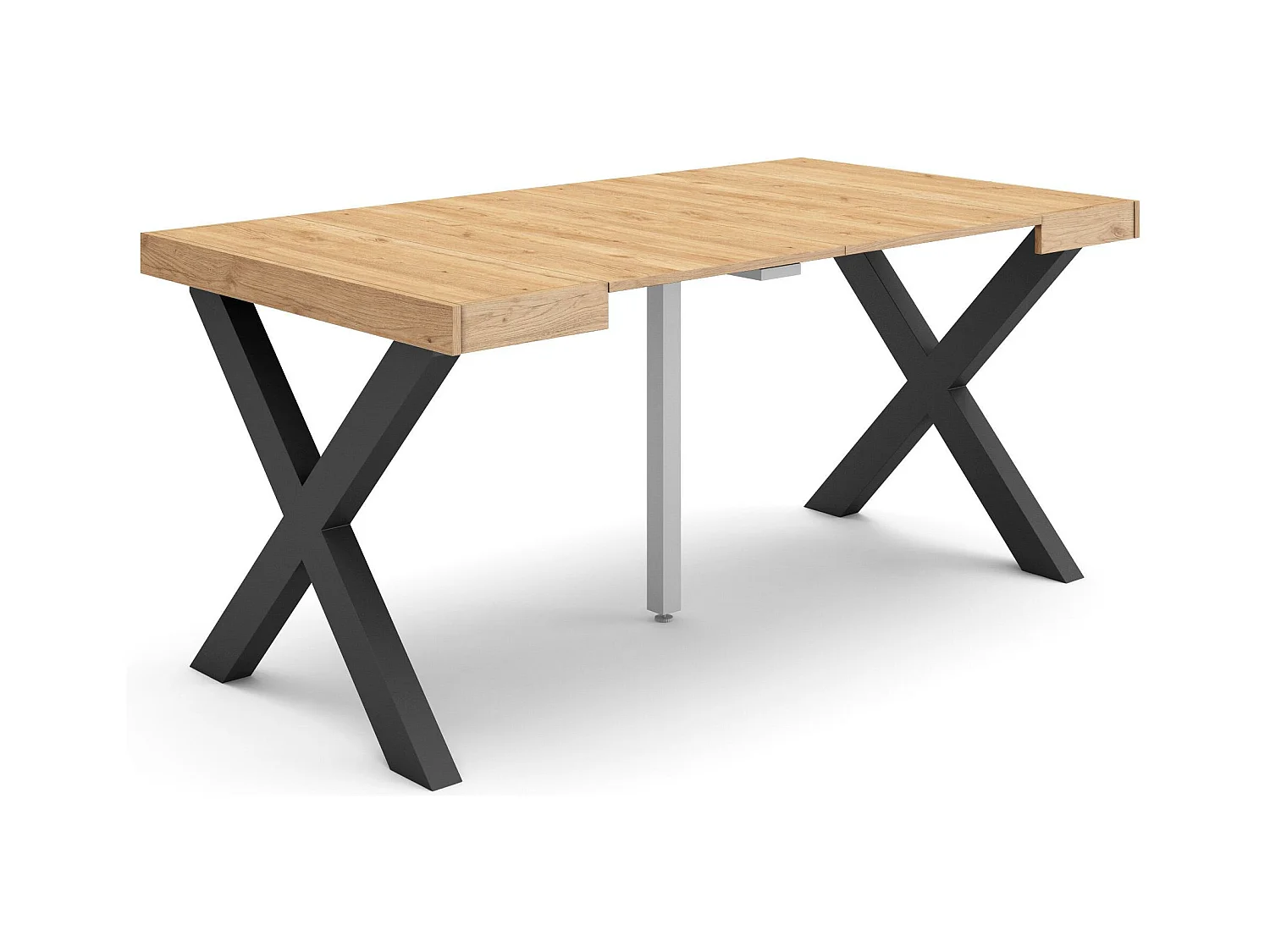 Table console extensible, 160x90x73cm, Pour 8 personnes, Pieds bois massif, Chêne