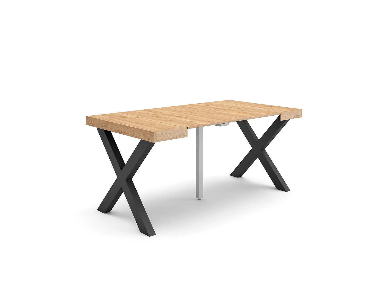 Uitschuifbare Consoletafel, 160x90x73cm, Voor 8 personen, Massief houten poten, Eiken