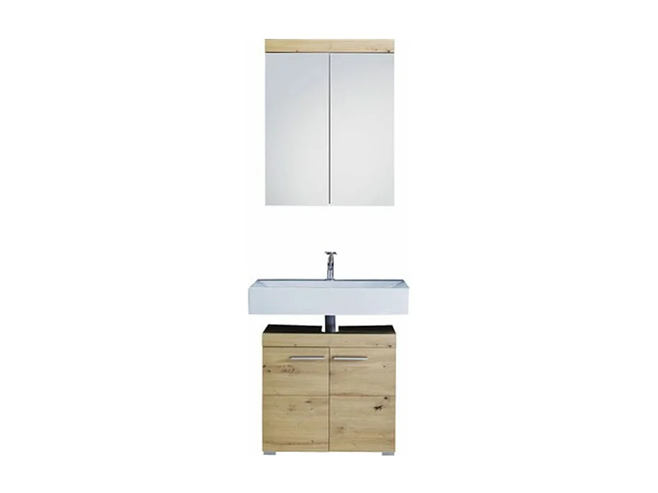 Ensemble meuble de salle de bain avec miroir 2 pièces laqué blanc chêne clair Kelia